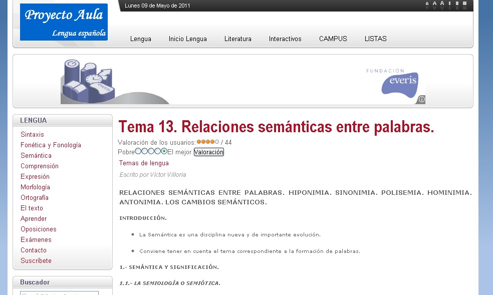 Relaciones semánticas entre palabras. | Recurso educativo 33325