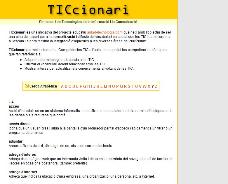 Diccionari de Tecnologies de la Informació i la Comunicació | Recurso educativo 34269