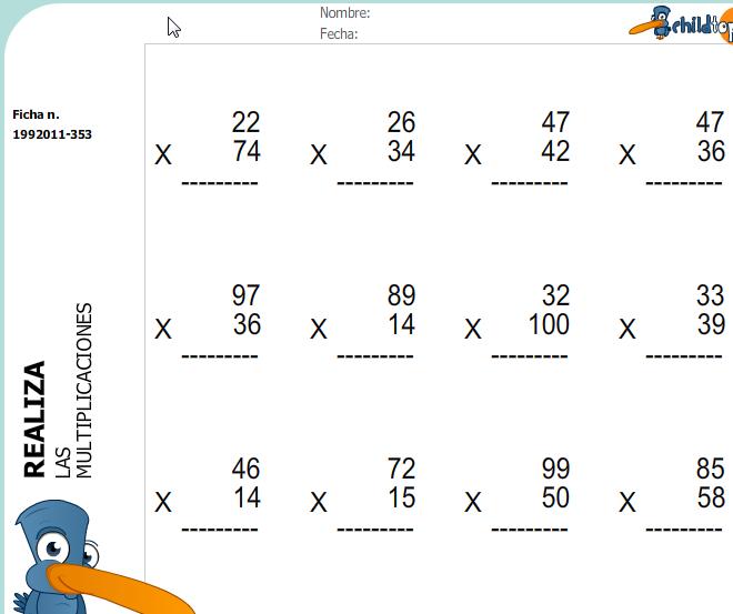 Fichas: multiplicaciones | Recurso educativo 43970