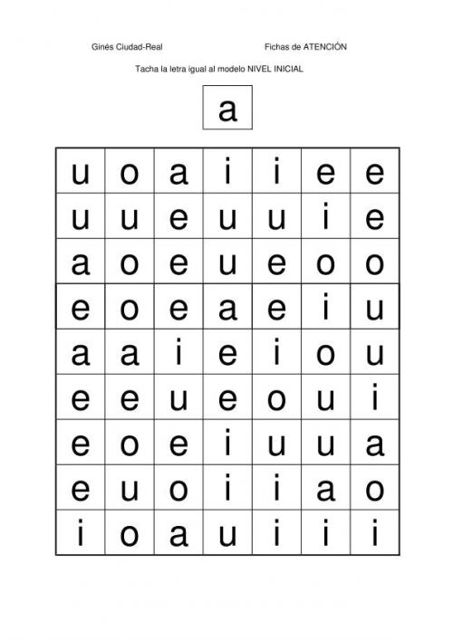 Tacha la letra igual al modelo. Las Vocales 500 fichas de Atención.  « DEPARTAMENTO ORIENTACIÓN | Recurso educativo 73341
