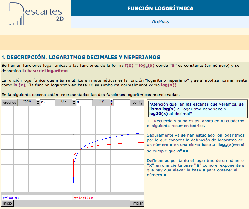 1. Descripción: Logaritmos decimales y neperianos. 2. Logaritmo en una base cualquiera | Recurso educativo 92164